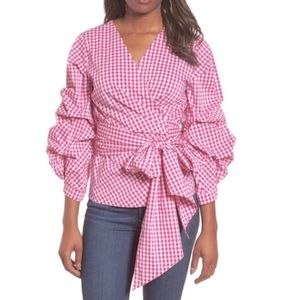 Halogen Pink Gingham Wrap Top